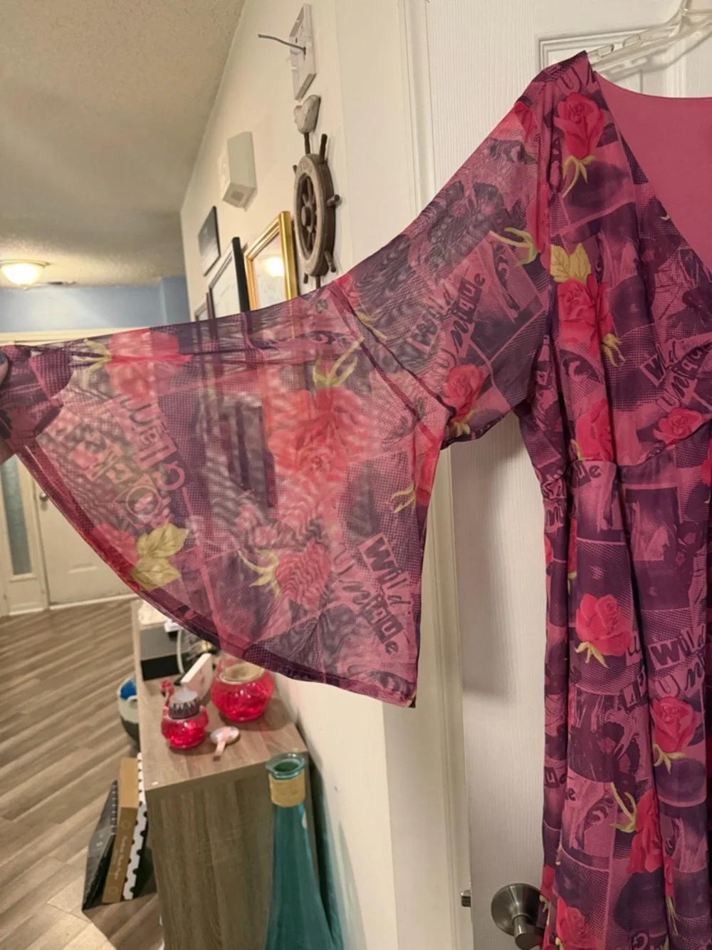 Betsey Johnson Purple Floral V-Neck Long Sleeve Dress - Picture 2 of 3